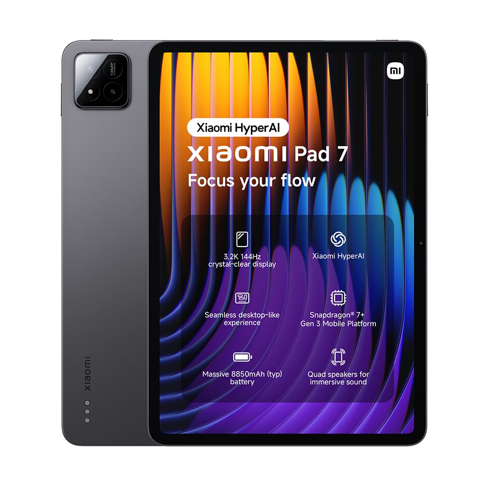 XIAOMI Pad 7 Tablet, 11.2 Zoll, 8+256GB, Grau, 3.2K 144Hz Display, Snapdragon 7+ Gen 3, 8850mAh Akku, 45W TurboCharge, HyperAI, Quad-Lautsprecher, Nahtloses Desktop-ähnliches Erlebnis