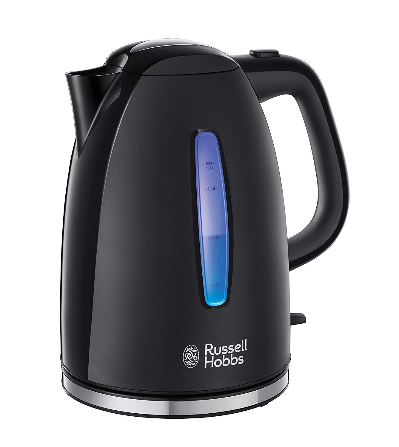 Russell Hobbs Wasserkocher [1,7l, 2400W, blaue LED-Beleuchtung] Textures+ (Schnellkochfunktion, herausnehmbarer Kalkfilter, beleuchtete Wasserstandsanzeige, autom. Deckelöffnung) Teekocher 22591-70