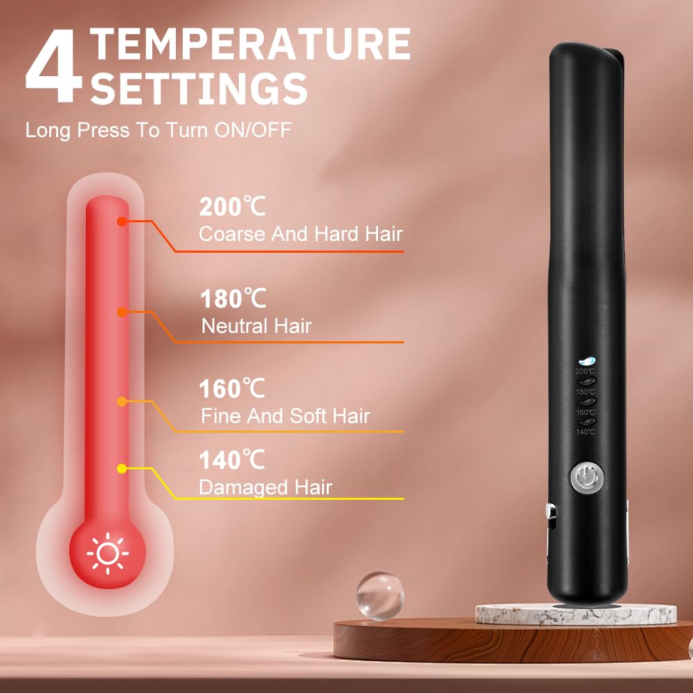 Alaoo Glätteisen Kabellos, 2 in 1 Haarglätter und Lockenwickler, 4. Gang Haarglätter mit einstellbarer Temperatur, Tragbarer Reise-Haarglätter, Für alle Haartypen geeignet(Schwarz)