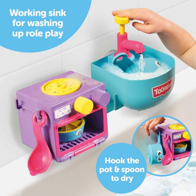Toomies Bubble & Bake Badewannen Küche, Baby Badespielzeug, Wasserspielzeug, Badespielzeug für Kleinkinder, 2 in 1 Spielset, Badewannenspielzeug geeignet für Kinder ab 18 Monate +