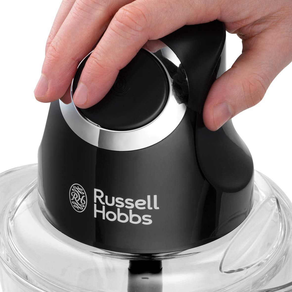 Russell Hobbs Zerkleinerer elektrisch Mini [Glasbehälter inkl. Aufbewahrungsdeckel] Matt Schwarz (500ml, Gemüsezerkleinerer, Mixer, Multi-& Universalzerkleinerer f. Gemüse, Obst & Fleisch) 24662-56