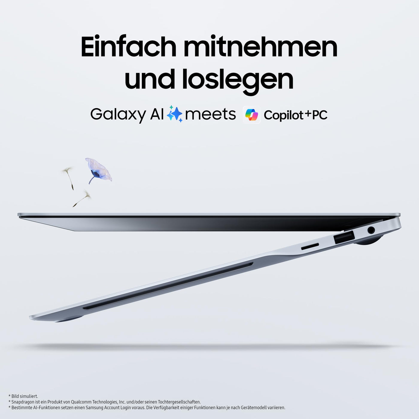 Samsung Galaxy Book4 Edge Galaxy AI-Laptop, 16-Zoll-Display, 16GB RAM, Snapdragon X Elite Prozessor, Notebook 512GB Speicher, Copilot+ PC, Sapphire Blue, 3 Jahre Herstellergarantie