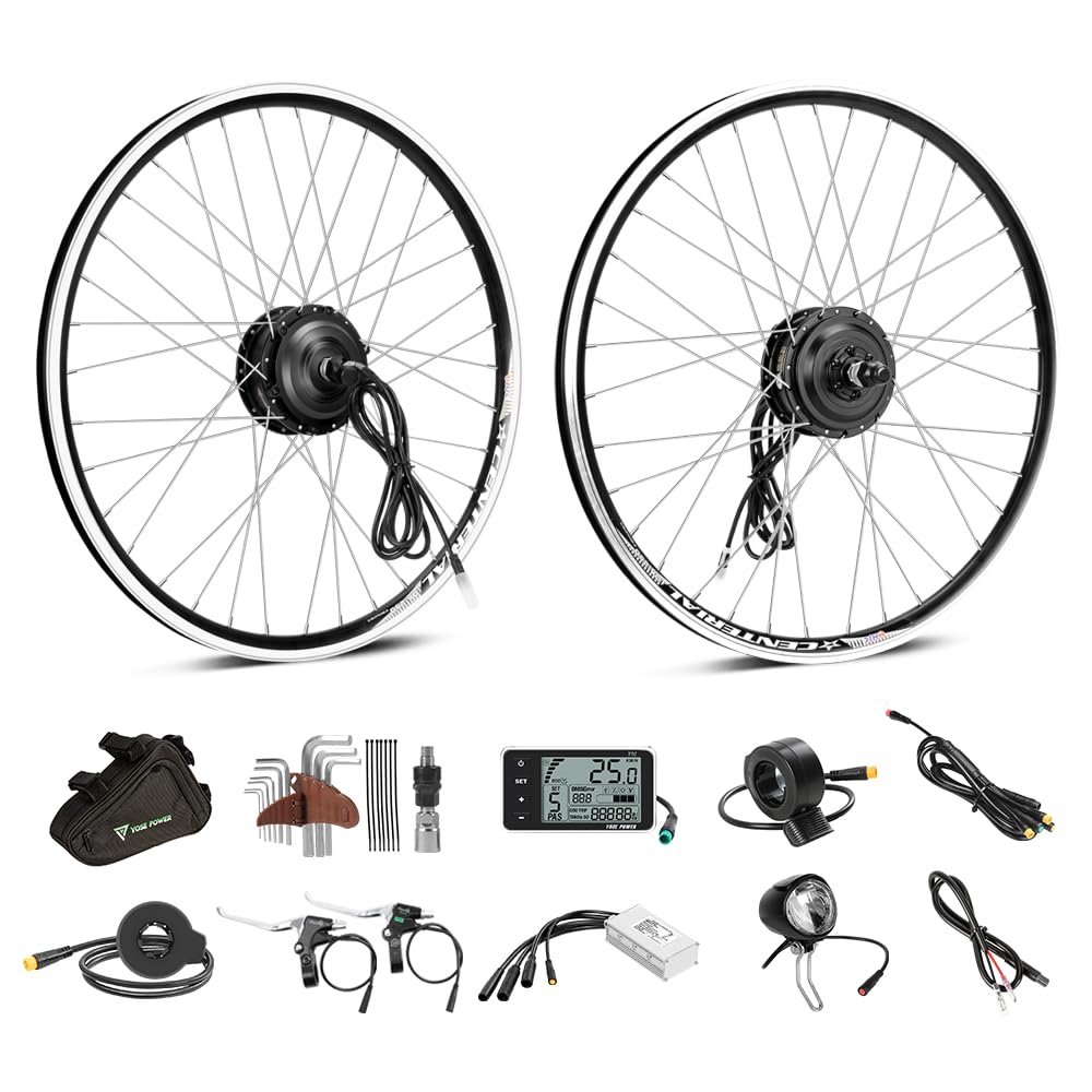 SHIMOST 26 Zoll E-Bike Umbausatz Conversion Kit 36V250W Frontmotor für Vorderrad mit Scheinwerfer, Controller, LCD, PAS Sensor, Daumengas