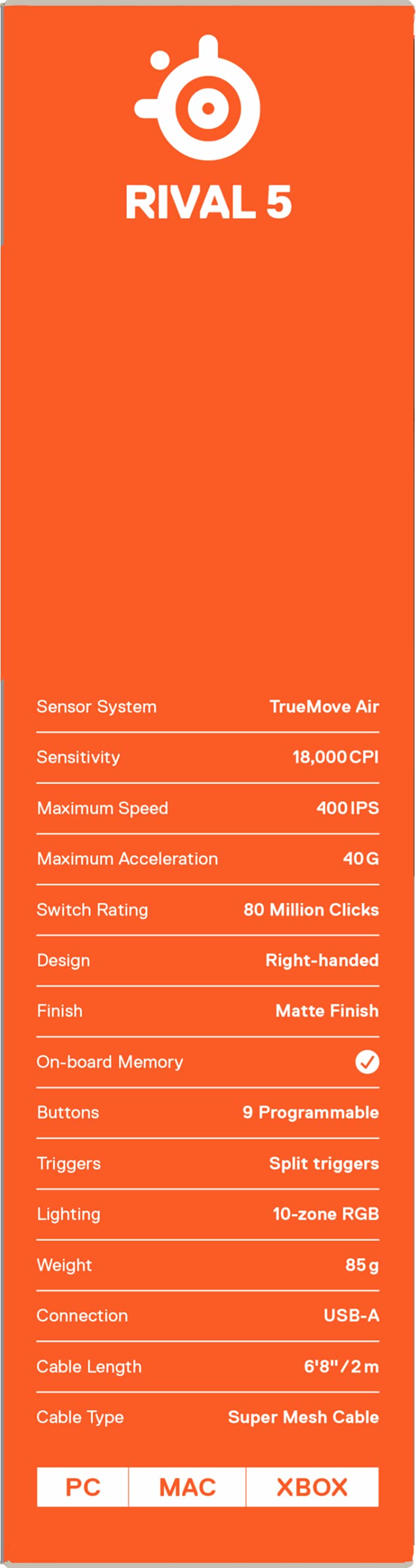 SteelSeries Rival 5 - Gaming-Maus - TrueMove Air Optische Sensor mit 18CPI - 9 programmierbare Tasten - Federleichte 85 Gramm, Schwarz