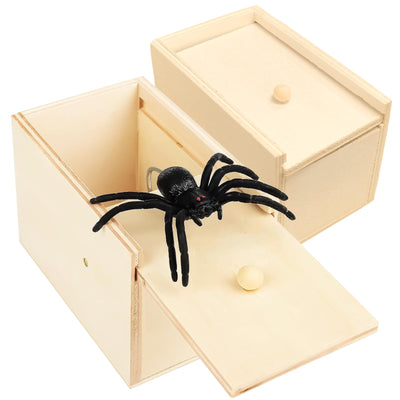 2 Stück Spider Prank Box, Spinne Scherzartikel, Spinne Streich Box Holz, Holz Prank Spider Scare Box Streich Spinne Angst Box Streichschachtel für Kinder Erwachsene Party Favors