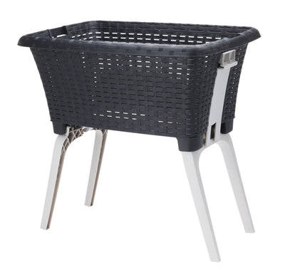 Spetebo Wäschekorb mit klappbaren Füßen 60 x 40 cm - schwarz - Stand Wäschebox mit Beinen auf Knopfdruck ausgeklappt - Wäsche Sammler Box Korb stehend und recycelbar