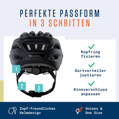 Alphatrail Fahrradhelm Ben - Sicher, Komfortabel & Leicht - Größe 55-61cm Schwarz - Allround, MTB, Trekking, City & E-Bike - Atmungsaktiver Fahrrad Helm Damen & Herren mit Insektenschutz, Kinnpolster