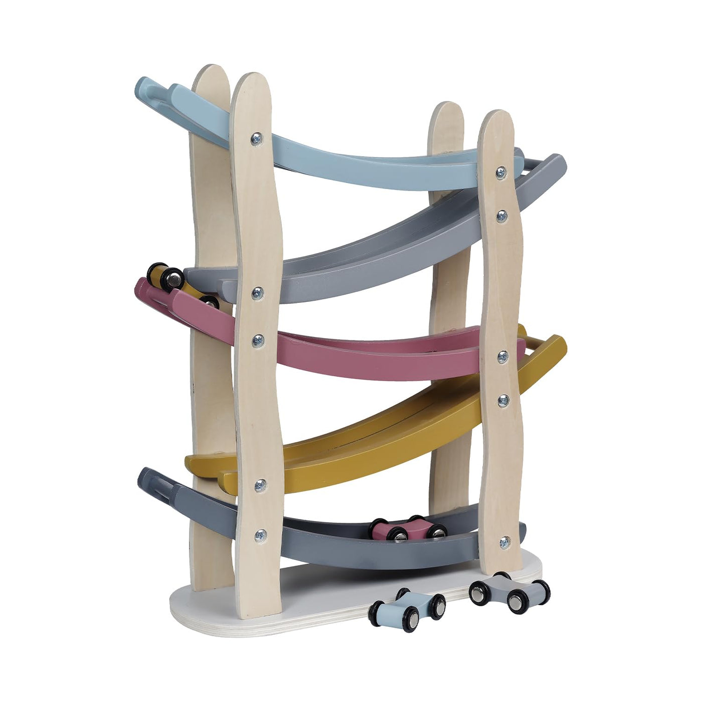 Kindsgut Murmelbahn, Motorik-Spielzeug aus Holz mit 4 Autos, dezente Farben und umweltfreundliche Materialien, kindgerecht, Luca