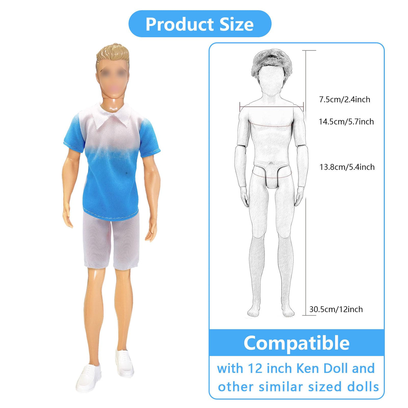 12 Kleidung und Zubehör Kompatibel mit Ken = 2 Sets Anzug + 2 Kurze Ärmel + 2 Shorts + 2 Badehose + 4 Schuhe, für 12 Zoll Jungen Puppen in Zufallsauswahl