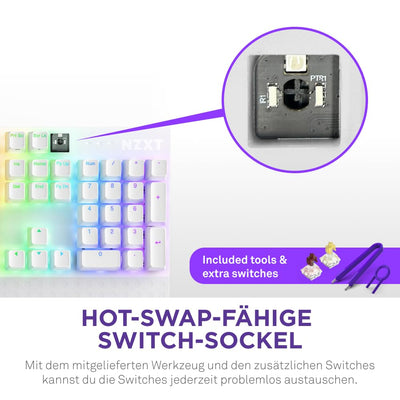 NZXT Function 2-2024 Optische Vollformat Gamingtastatur | RGB beleuchtet | 8K-Abfragerate | Lineare Opt. Switches | Einstellbare Auslösung | Hot-Swap | Gaming Keyboard| Weiß - DE (QWERTZ)