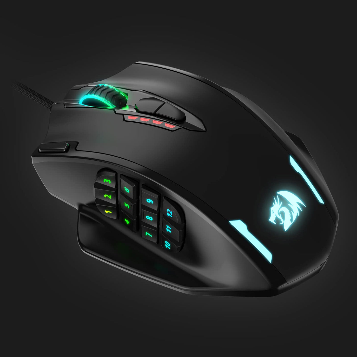 Redragon M908 Impact RGB LED MMO Maus mit Seitentasten, optische kabelgebundene Gaming-Maus mit 12.400DPI, hohe Präzision, 20 programmierbare Maustasten