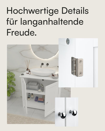 shelfmade Waschbeckenunterschrank - Waschtischunterschrank weiß im Landhausstil (ca. 50cm o. 60cm breit) - Badunterschrank Badezimmer Unterschrank Bad (50 x 30 x 60 cm)