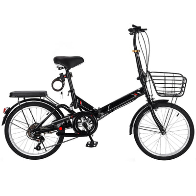 JTBDWOSK Faltbares Fahrrad 20/22 Zoll Klappfahrrad Rahmen aus Kohlenstoffstahl Klapprad V Bremse 7 Geschwindigkeit Schnellfaltsystem mit Rücklicht und Autokorb,Schwarz,20in