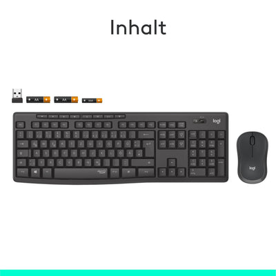 Logitech MK295 kabelloses Tastatur-Maus-Set mit SilentTouch-Technologie, Shortcut-Tasten, optischer Spurführung, Nano USB-Empfänger, verzögerungsfreier Drahtlosverbindung, QWERTZ layout - Graphit, PC