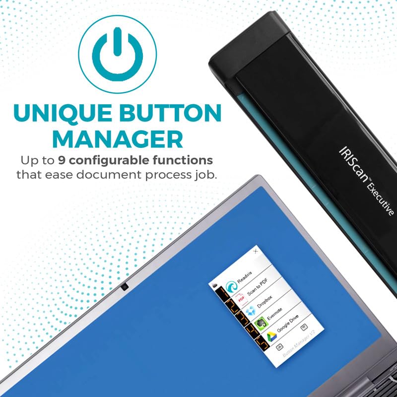 IRIScan Executive Mobile Scanner-dokumentenscanner A4 8PPM Duplex Scanner - v4: PDF-Editor, USB-betrieben, PDF-Scanner,OCR, Scan zu Word, PDF, XLS, Visitenkarten zu Outlook,Foto Scanner, Win