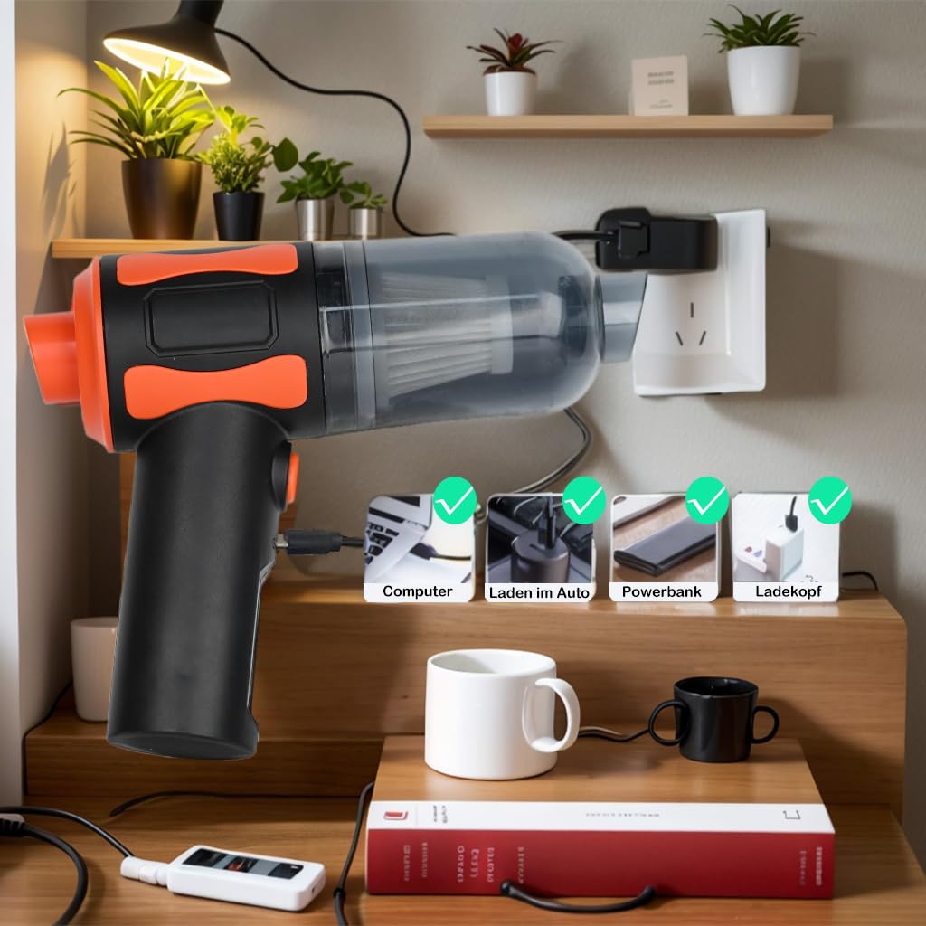 Hqynss Akku Handstaubsauger mit 7000Pa Saugleistung, 3-in-1 Multifunktions Autostaubsauger, Waschbarer Filter, USB Aufladung, Mini Tragbarer Staubsauger für Auto und Zuhause