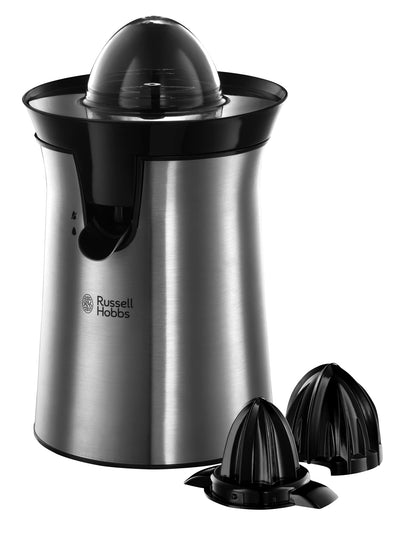 Russell Hobbs Orangenpresse & Zitruspresse elektrisch [links-& rechtsrotierend, 2 Presskegel für Zitronen/Orangen] Edelstahl (Tropf-Stopp-Funktion, spülmaschinenfest, BPA-frei) Saftpresse 22760-56