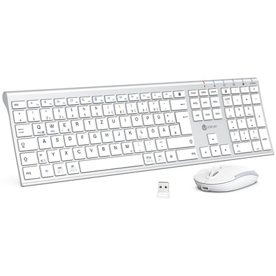 iClever kabellose Tastatur und Maus Set, 2.4G kabellose Tastatur und Maus, USB-C wiederaufladbar, Originalgröße, schlanke, dünne und widerstandsfähige Tastatur für Windows 7/8/10, Mac OS