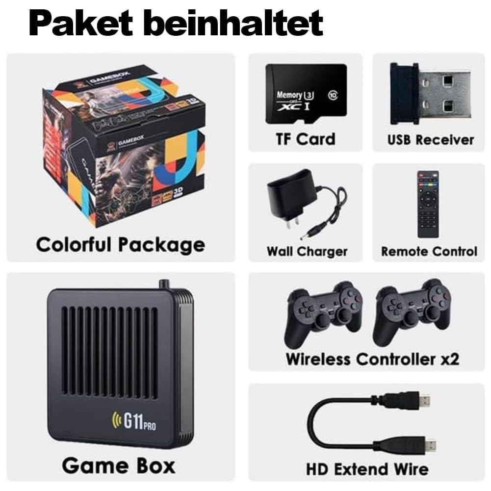 Retrowave G11 Pro, 2025 New Retro Wave G11 Pro 100000 Spiele, 4k HD Retro Game Console, Portable Plug & Play Video Games with 2/4 Wireless Dual Controllers (256G,2 Controllers)