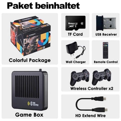 Retrowave G11 Pro, 2025 New Retro Wave G11 Pro 100000 Spiele, 4k HD Retro Game Console, Portable Plug & Play Video Games with 2/4 Wireless Dual Controllers (256G,2 Controllers)