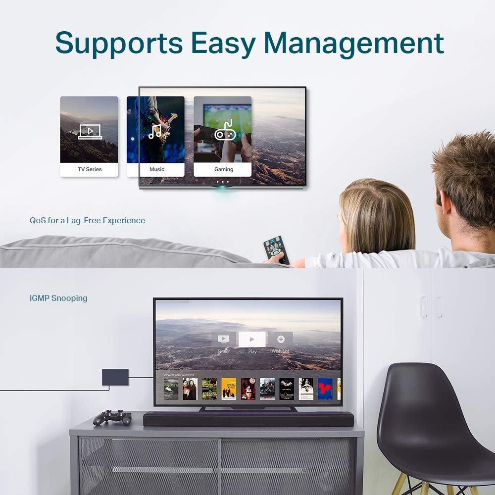 TP-Link TL-SG105E 5-Ports Gigabit Easy Smart Managed Netzwerk Switch(Plug-and-Play,Metallgehäuse, QoS, IGMP-Snooping,LAN Verteiler, zentrales Management, energieeffizient)schwarz metallic