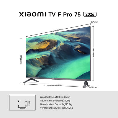 Xiaomi F Pro, 75 Zoll (190 cm), 4K UHD QLED, Smart TV, Fire TV, Triple Tuner DVB-C/S/S2/T/T2, HDR10+, Game Boost mode 120Hz, MEMC, Sprachsteuerung mit Alexa, 2GB+32GB, Kompatibel mit Apple AirPlay
