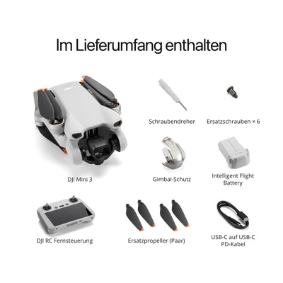 DJI Mini 3 (DJI RC) – Leichte, Faltbare Mini Drohne mit Kamera 4K HDR, unter 249g, 38 Min Flugzeit, Vertikalaufnahmen, 3-Achsen-Gimbal, 10 km HD-Übertragung, Windresistent, Automatische Rückkehr, C0