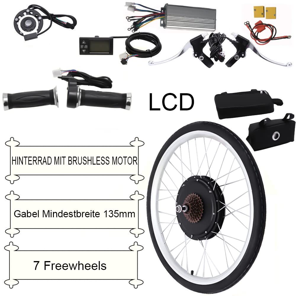 WSIKGHU E-Bike Umbausatz 26 Zoll E-Bike Umbausatz 48V 1000W Ebike Hinterrad Umbausatz Kit Elektrofahrrad Umbausatz 26” Ebike Conversion Kit Mit LCD-Display