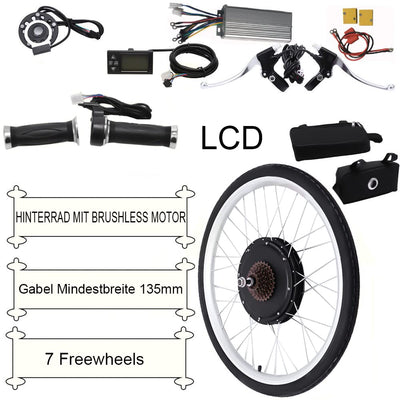WSIKGHU E-Bike Umbausatz 26 Zoll E-Bike Umbausatz 48V 1000W Ebike Hinterrad Umbausatz Kit Elektrofahrrad Umbausatz 26” Ebike Conversion Kit Mit LCD-Display