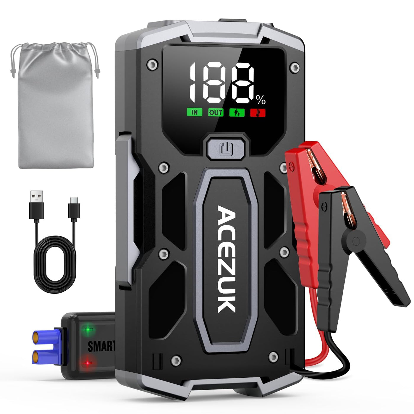 ACEZUK 5000A Starthilfe Powerbank 12V (Bis Zu 7,0L Benzin Oder 5,5L Diesel) Auto Starthilfe mit LED-Taschenlampe, großen Bildschirm, Jumper Bildschirm, Autobatterie Booster für SUV Motorrad Rasenmäher