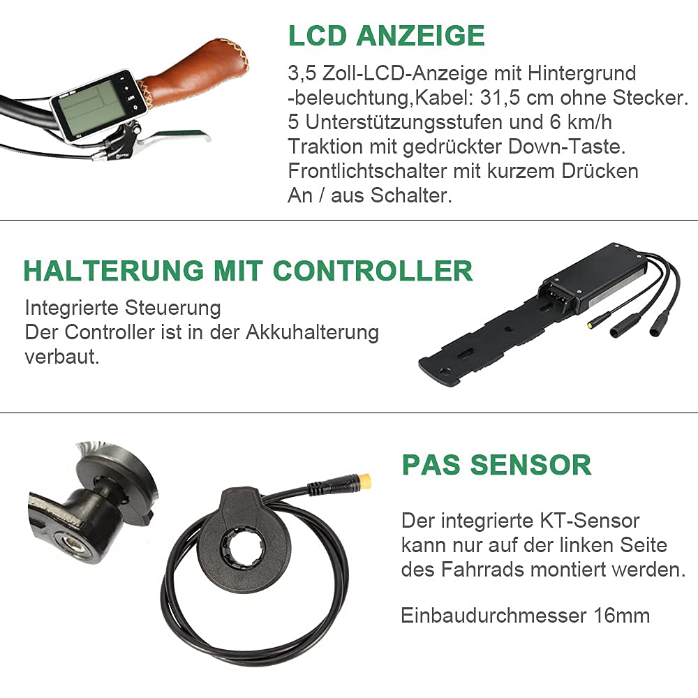 SHIMOST 28 Zoll 700C E-Bike Umbausatz Conversion Kit 36V350W Heckmotor mit 36V13Ah Li-ion Batterie für Hinterrad 6-9 Gang Schraubkranz, Integrierte Controller, LCD Anzeige, PAS Sensor