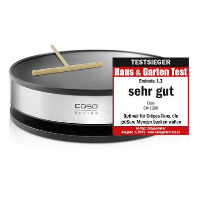 CASO CM 1300 - Crêpes Maker, extra große Backfläche (⌀ 33cm), hochwertige Antihaft‐Beschichtung, 8‐Hitzesstufen, praktischer Schieberegler, inkl. Teigverteiler und Crêpes‐Wender aus Holz