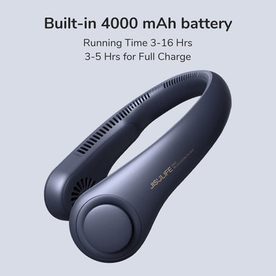 JISULIFE Tragbarer Hals-Ventilator, Hands Free Bladeless Fan, 4000 mAh Batteriebetriebener Tragbarer Persönlicher Ventilator, USB-Betriebener Schreibtisch-Ventilator, 5 Geschwindigkeiten - Dunkelblau
