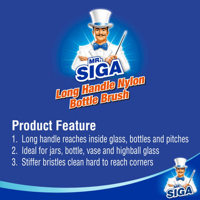 MR.SIGA Reinigungsbürste mit langem Griff Tassenbürste Flaschenbürste Bürste für Gläser Spülbürste Tüllenbürste mit Nylonborsten, 1er Pack