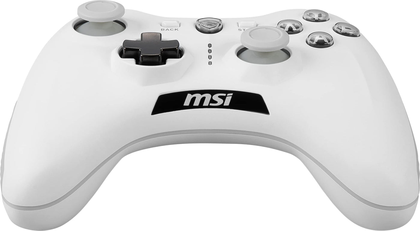 MSI FORCE GC30 V2 WHITE Kabelloser PC Gamepad Controller - 2,4 GHz, 600mAh Li-Ion Akku, austauschbare D-Pad Abdeckungen, zwei Vibrationsmotoren, USB 2.0 - weiß, kabelgebunden/kabellos