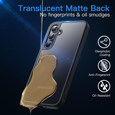 JETech 3 in 1 Matt Hülle für Samsung Galaxy A35 5G mit 2 Stück Gehärtetem Glas Schutzfolie, Transluzente Gefrostete Stoßfeste Handyhülle mit Kameraschutz (Schwarz)