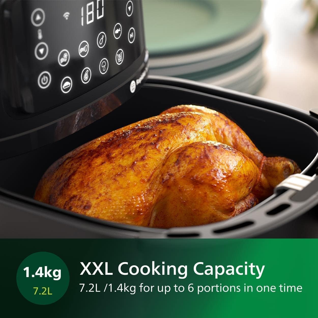 Philips Domestic Appliances Philips Airfryer 5000 Series XXL, 7,2 l (1,4 kg), 6 Portionen, 16-in-1 Airfryer, angeschlossenes WLAN, 90% weniger Fett mit Rapid Air Technologie, HomeID App (HD9285/91)