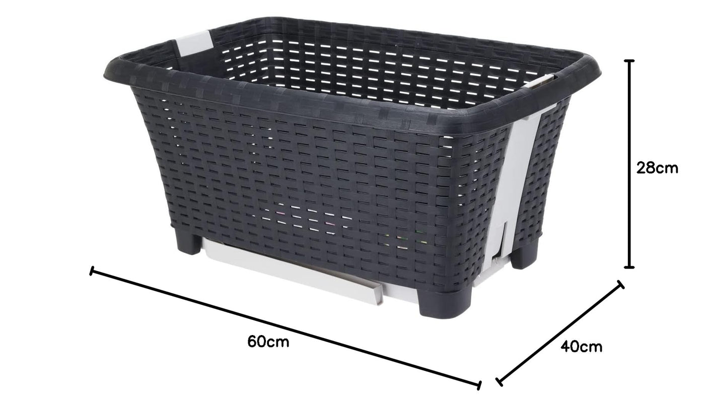 Spetebo Wäschekorb mit klappbaren Füßen 60 x 40 cm - schwarz - Stand Wäschebox mit Beinen auf Knopfdruck ausgeklappt - Wäsche Sammler Box Korb stehend und recycelbar