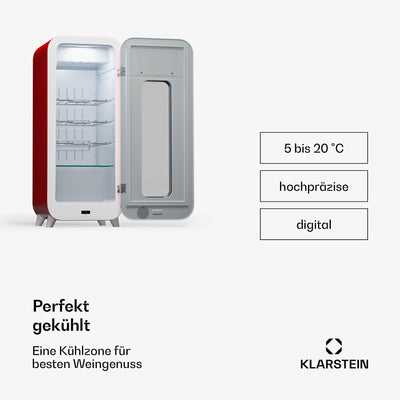 Klarstein Freistehender Weinkühlschrank 1 Zone, Getränkekühlschrank Klein, Kleiner Weinschrank, Wein-Kühlschrank Klein mit Glastür, Indoor/Outdoor Flaschenkühlschrank, Wine Fridge, 15 Flaschen