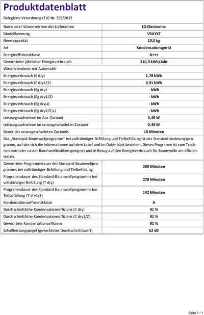LG V9AYXT, Trockner A+++, 10 kg, Wärmepumpentrockner mit Dual Inverter Wärmepumpentechnologie, 60 x 66 x 85 cm, Allergy Care Programm, Trockner mit Smart ThinQ-Technologie, Weiß