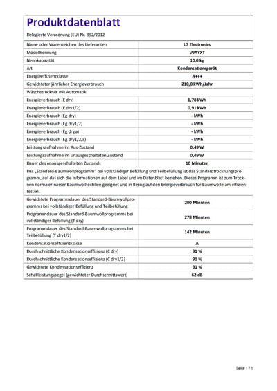 LG V9AYXT, Trockner A+++, 10 kg, Wärmepumpentrockner mit Dual Inverter Wärmepumpentechnologie, 60 x 66 x 85 cm, Allergy Care Programm, Trockner mit Smart ThinQ-Technologie, Weiß