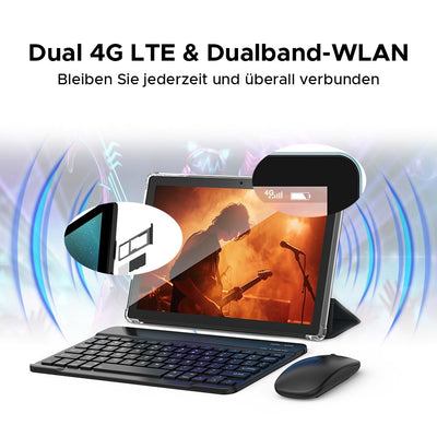 DOOGEE T10W Android 15 Tablet 10 Zoll, Tablet mit SIM Card Slot, 16GB RAM +128GB ROM (2TB TF), 8000mAh, HD Display, Tablets mit Tastatur und Stift, Maus, Hülle, 4G LTE/WiFi 5/OTG/Widevine L1/Face ID