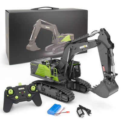 Generisch Huina 1593 Ferngesteuertes Baggerspielzeug, RC-Bagger-Sandkasten mit voll funktionsfähiger Bagger-Fernbedienung und Metallschaufel, ferngesteuert, mit Akku und Ladegerät, 2 Akkus, 3 Aufsätze