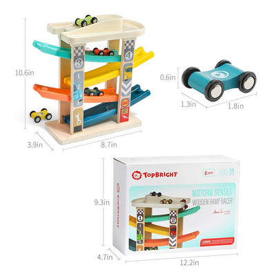 TOP BRIGHT Kugelbahn Autorennbahn aus Holz mit 4 Autos - Kinderspielzeug Geschenke für Kinder, Baby Spielzeug ab 1 Jahr Jungen und Mädchen
