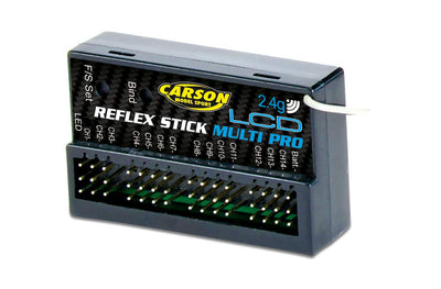 Carson 500501004 FS Reflex Stick Multi PRO LCD 2.4 GHz – 14-Kanal-Fernsteueranlage, Fernbedienung mit Empfänger für Modellbau-Fahrzeuge wie RC Autos und Schiffe