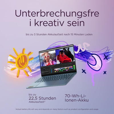 Lenovo Yoga Slim 7 Laptop | Copilot+ PC | 14" 2.8K WUXGA OLED Display | AMD Ryzen AI 5 340 | 16GB RAM | 512GB SSD | AMD Radeon Grafik | Win11 | QWERTZ | Tidal Teal | 3 Monate Premium Care