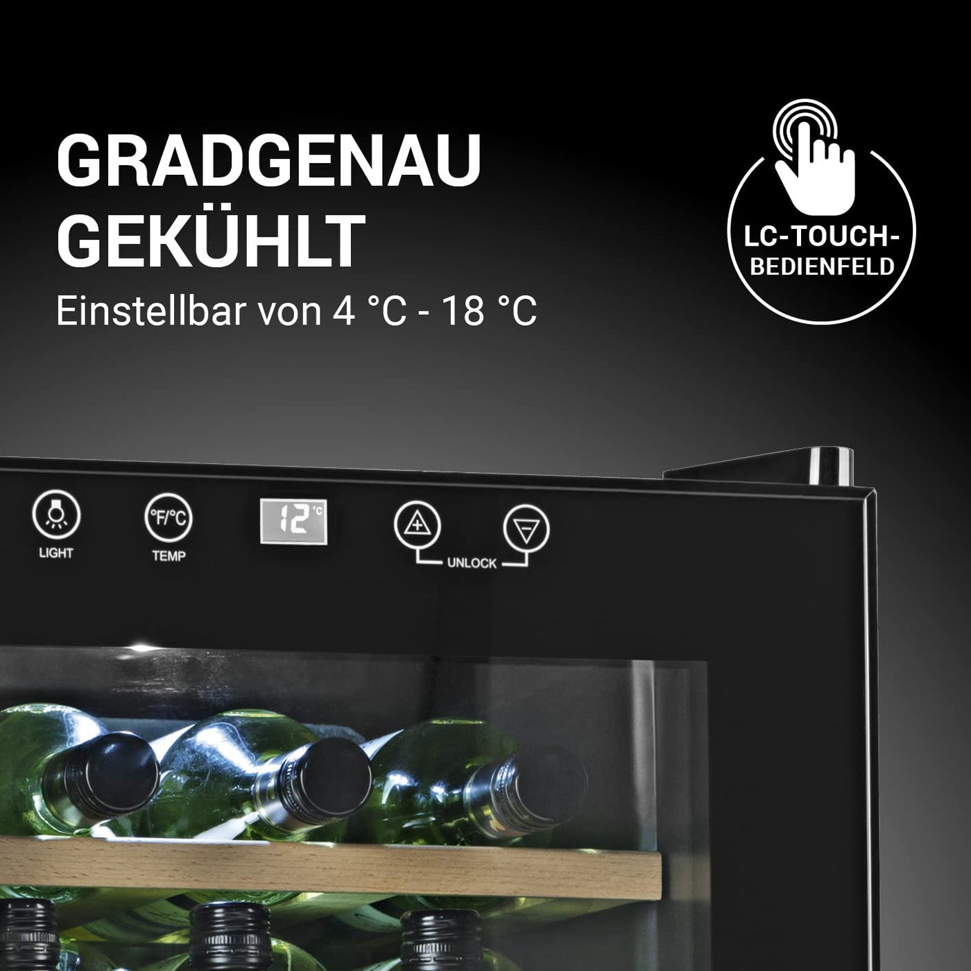 N8WERK Weinkühlschrank für bis zu 15 Flaschen Wein | Leise Kompressortechnologie, freistehend, Temperaturbereich 4 °C - 18 °C, Thermoverglasung | LC-Display, LED-Beleuchtung