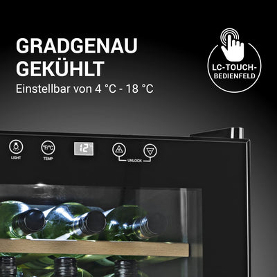 N8WERK Weinkühlschrank für bis zu 15 Flaschen Wein | Leise Kompressortechnologie, freistehend, Temperaturbereich 4 °C - 18 °C, Thermoverglasung | LC-Display, LED-Beleuchtung