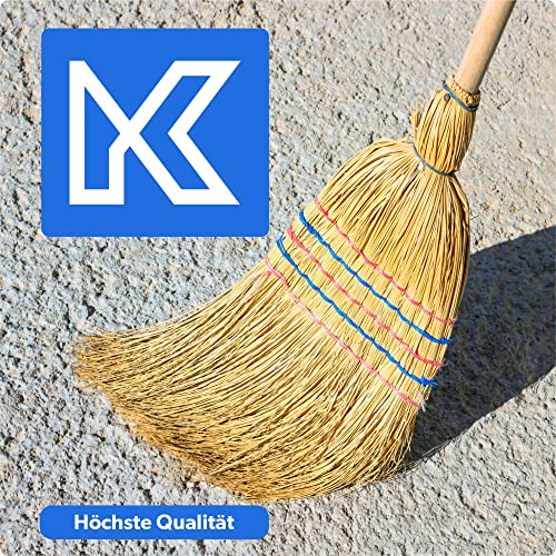 KADAX Reisstrohbesen, Reisigbesen, Besen mit langem Stiel aus Holz, funktionaler Strohbesen, Besen aus Sorgogras, Hexenbesen, Hofbesen aus Reisstroh (L: 140 cm)