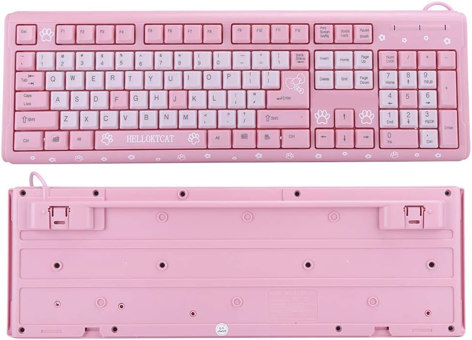 Sxhlseller 104 Tasten USB Wired Keyboard, QWERTY Ultra Thin Cartoon Computer Keyboard, wasserdichte Universal Mechanische Tastatur für Home Business Office Game(Rosa)